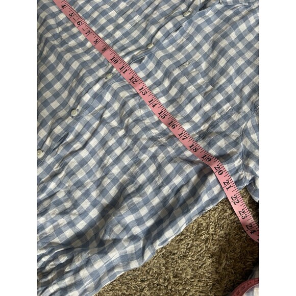 Talbots Top Women L Drawstring Blue Linen Gingham Plaid Long Sleeve Capsule VTG - Picture 5 of 12